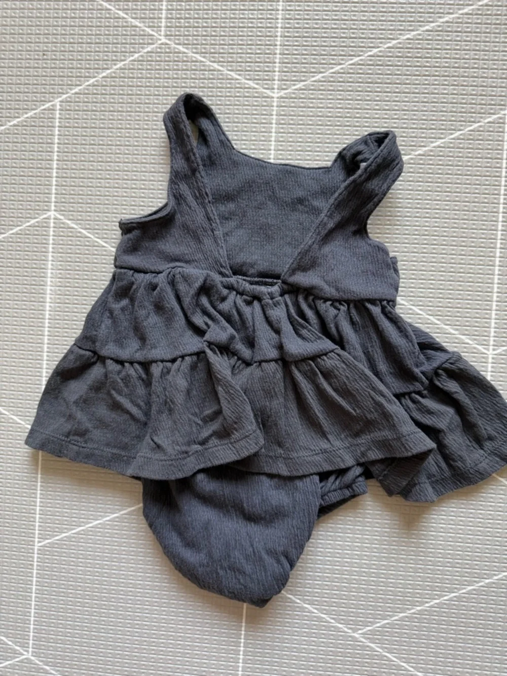 Carters|Baby girl Charcoal gauzy knit onesie Dress with White Embroidery•Boho